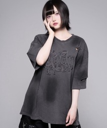 REFLEM/レフレム』クロス刺繍ダメージTシャツ/ハーフスリーブ