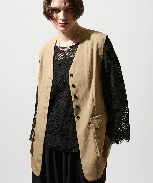 leswel(レスウェル)の「【M/L】【接触冷感】リネンライクノーカラージレ(ベスト・レディース・ブラウン/ブラック・M/L)」の1枚目の写真