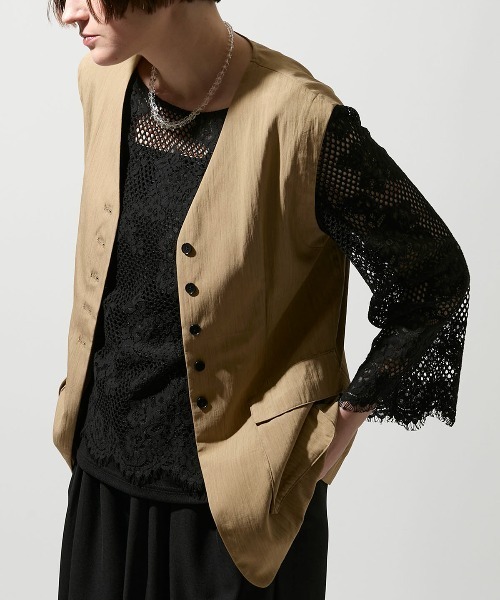 leswel(レスウェル)の「【M/L】【接触冷感】リネンライクノーカラージレ(ベスト・レディース・ブラウン/ブラック・M/L)」の3枚目の写真