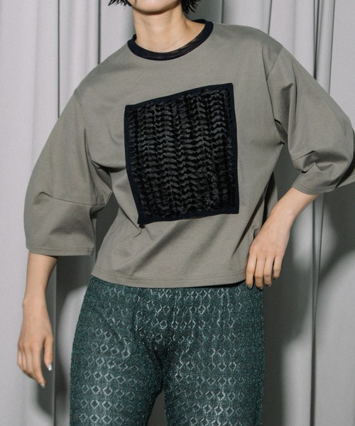 MARECHAL TERRE(マルシャルテル)の「リボンジャガードトップス(Tシャツ/カットソー・レディース・グレー系その他/ブラック/アイボリー/ピンク・MEDIUM)」の1枚目の写真