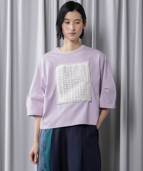 MARECHAL TERRE(マルシャルテル)の「リボンジャガードトップス(Tシャツ/カットソー・レディース・グレー系その他/ブラック/アイボリー/ピンク・MEDIUM)」の4枚目の写真