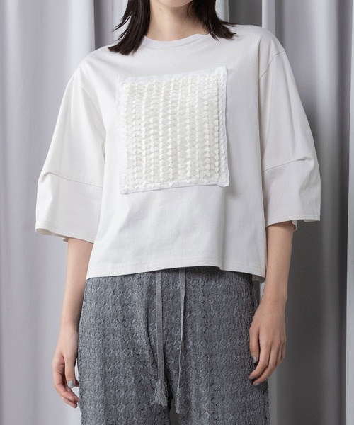 MARECHAL TERRE(マルシャルテル)の「リボンジャガードトップス(Tシャツ/カットソー・レディース・グレー系その他/ブラック/アイボリー/ピンク・MEDIUM)」の2枚目の写真