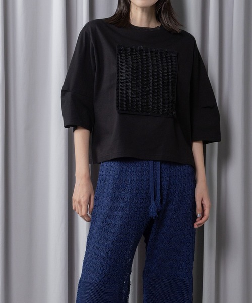 MARECHAL TERRE(マルシャルテル)の「リボンジャガードトップス(Tシャツ/カットソー・レディース・グレー系その他/ブラック/アイボリー/ピンク・MEDIUM)」の3枚目の写真