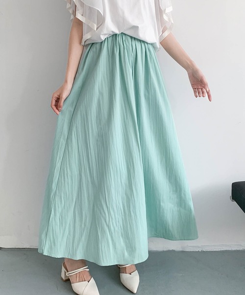 LOWO(ロワ)の「ウエストゴムロングフレアスカート(無地/落ち感)(スカート・レディース・ブルー/イエロー/ブラック/ライトグレー/ホワイト/ピンク・FREE)」の9枚目の写真