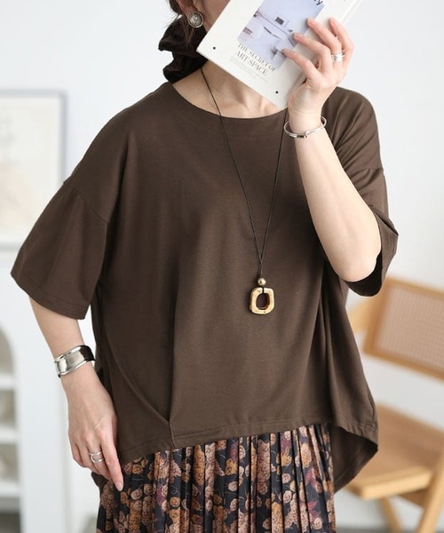 GOLDJAPAN(ゴールドジャパン)の「接触冷感裾タックコクーンプルオーバー【大きいサイズ対応】(Tシャツ/カットソー・レディース・ブラウン/チャコール/ブラック/ブルーグレー/オフホワイト・LL/3L/4L/5L)」の5枚目の写真