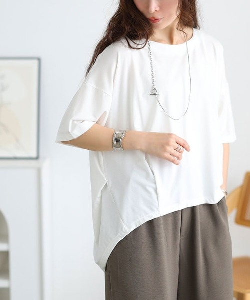 GOLDJAPAN(ゴールドジャパン)の「接触冷感裾タックコクーンプルオーバー【大きいサイズ対応】(Tシャツ/カットソー・レディース・ブラウン/チャコール/ブラック/ブルーグレー/オフホワイト・LL/3L/4L/5L)」の2枚目の写真