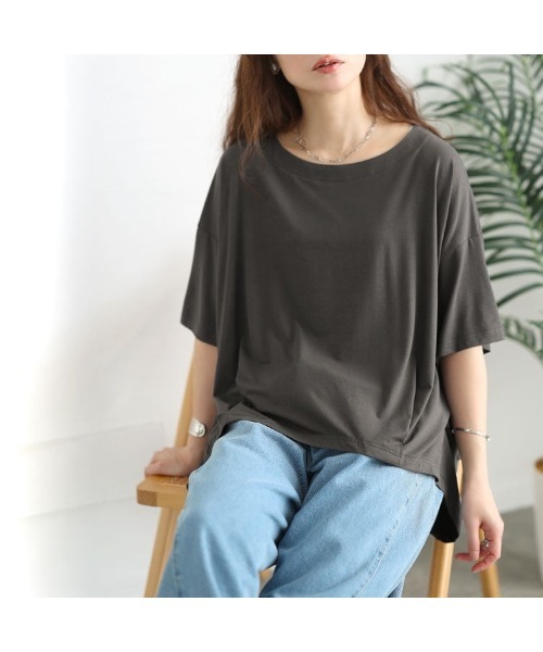 GOLDJAPAN(ゴールドジャパン)の「接触冷感裾タックコクーンプルオーバー【大きいサイズ対応】(Tシャツ/カットソー・レディース・ブラウン/チャコール/ブラック/ブルーグレー/オフホワイト・LL/3L/4L/5L)」の15枚目の写真