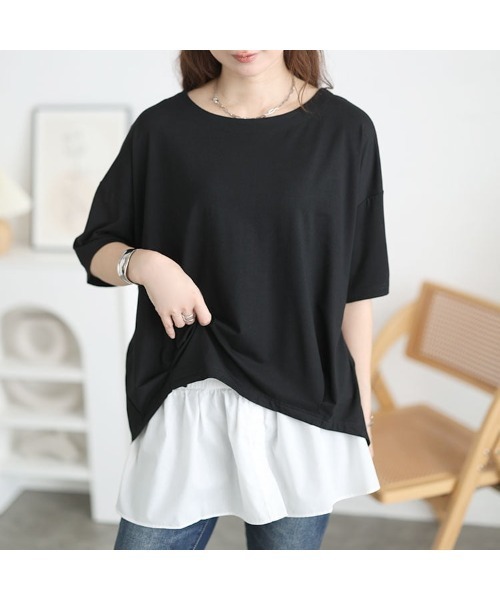 GOLDJAPAN(ゴールドジャパン)の「接触冷感裾タックコクーンプルオーバー【大きいサイズ対応】(Tシャツ/カットソー・レディース・ブラウン/チャコール/ブラック/ブルーグレー/オフホワイト・LL/3L/4L/5L)」の17枚目の写真