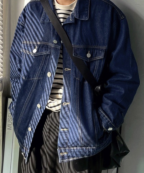 Miniministore(ミニミニストア)の「オーバーサイズ デニムジャケット メンズ(デニムジャケット・メンズ・インディゴブルー/サックスブルー/ブラック/チャコールグレー・FREE)」の4枚目の写真