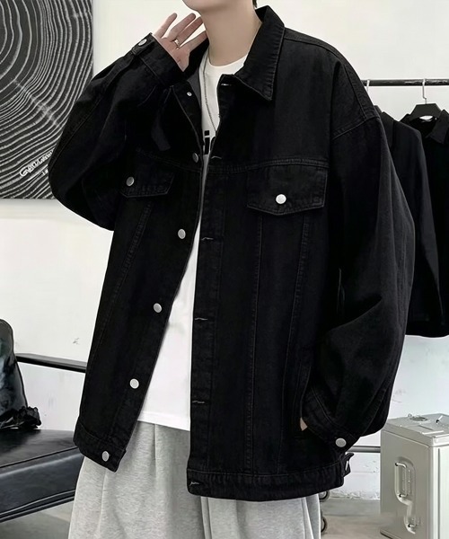 Miniministore(ミニミニストア)の「オーバーサイズ デニムジャケット メンズ(デニムジャケット・メンズ・インディゴブルー/サックスブルー/ブラック/チャコールグレー・FREE)」の2枚目の写真