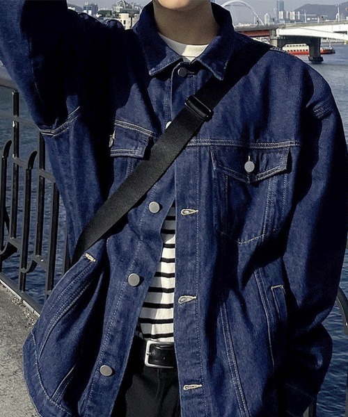 Miniministore(ミニミニストア)の「オーバーサイズ デニムジャケット メンズ(デニムジャケット・メンズ・インディゴブルー/サックスブルー/ブラック/チャコールグレー・FREE)」の11枚目の写真