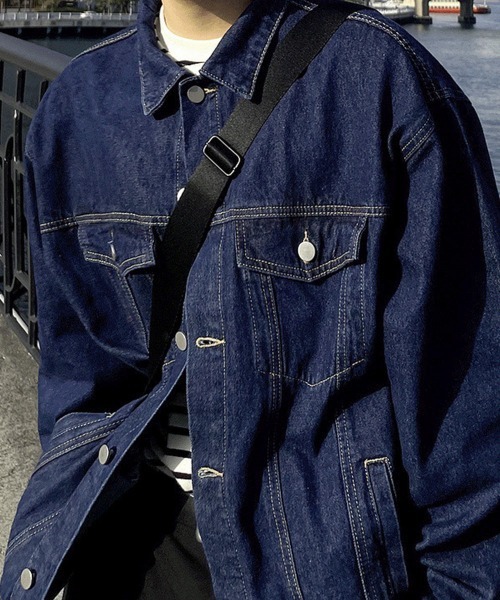 Miniministore(ミニミニストア)の「オーバーサイズ デニムジャケット メンズ(デニムジャケット・メンズ・インディゴブルー/サックスブルー/ブラック/チャコールグレー・FREE)」の13枚目の写真