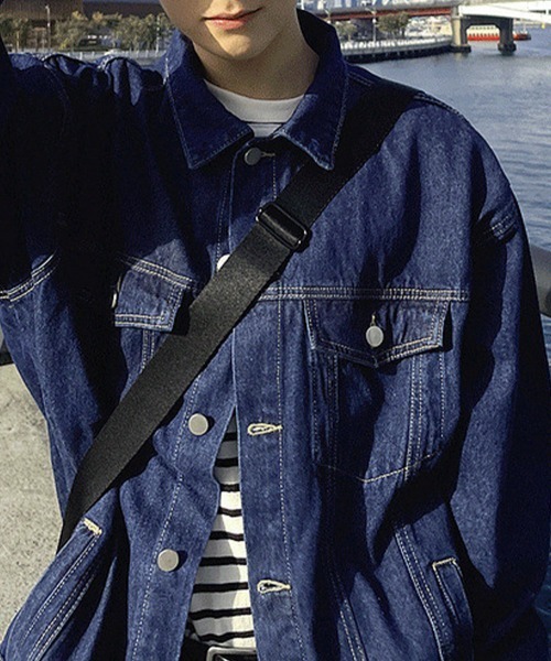 Miniministore(ミニミニストア)の「オーバーサイズ デニムジャケット メンズ(デニムジャケット・メンズ・インディゴブルー/サックスブルー/ブラック/チャコールグレー・FREE)」の14枚目の写真