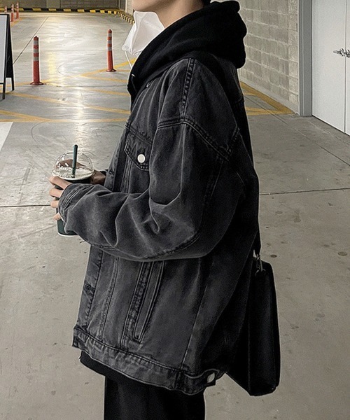 Miniministore(ミニミニストア)の「オーバーサイズ デニムジャケット メンズ(デニムジャケット・メンズ・インディゴブルー/サックスブルー/ブラック/チャコールグレー・FREE)」の15枚目の写真