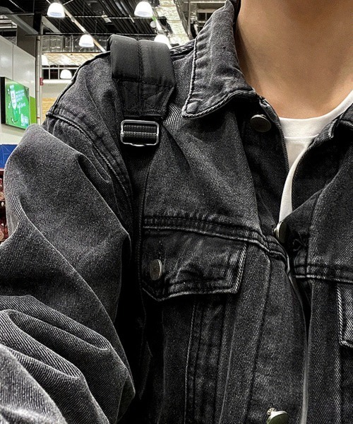 Miniministore(ミニミニストア)の「オーバーサイズ デニムジャケット メンズ(デニムジャケット・メンズ・インディゴブルー/サックスブルー/ブラック/チャコールグレー・FREE)」の17枚目の写真