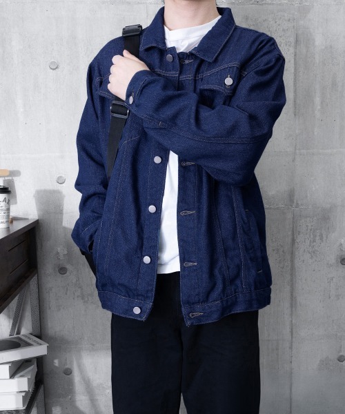 Miniministore(ミニミニストア)の「オーバーサイズ デニムジャケット メンズ(デニムジャケット・メンズ・インディゴブルー/サックスブルー/ブラック/チャコールグレー・FREE)」の22枚目の写真