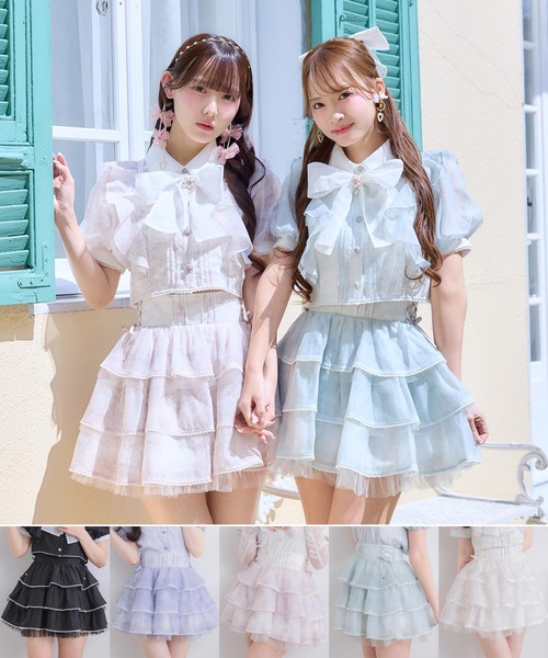 ROJITA（ロジータ）の「【セットアップ対応】トリミングレースティアードスカート（スカート・レディース・ミント/ピンク/アイボリー/ブラック/ブルー・FREE）」の6枚目の写真