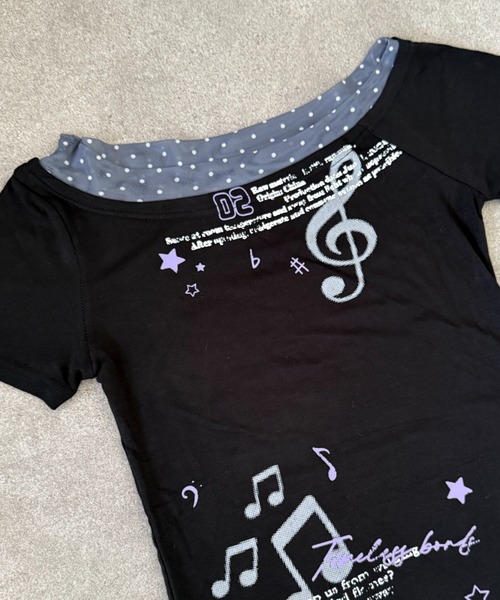 lilful(リルフル)の「【26年春夏新作】音符グラフィックフェイクレイヤードコンパクト半袖Tシャツ(Tシャツ/カットソー・レディース・ブラック・M/S)」の14枚目の写真