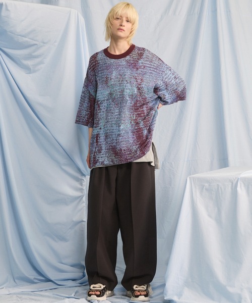 MAISON SPECIAL(メゾンスペシャル)の「《UNISEX》Dry KASURI Abstract Pattern Prime-Over Knit T-shirt/ドライカスリアブストラクトパターンプライムイムオーバーニットTシャツ【MAISON SPECIAL/メゾンスペシャル】(Tシャツ/カットソー・メンズ・ライトブルー/パープル・2/1/0)」の3枚目の写真