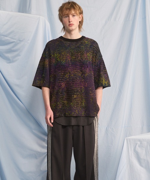MAISON SPECIAL(メゾンスペシャル)の「《UNISEX》Dry KASURI Abstract Pattern Prime-Over Knit T-shirt/ドライカスリアブストラクトパターンプライムイムオーバーニットTシャツ【MAISON SPECIAL/メゾンスペシャル】(Tシャツ/カットソー・メンズ・ライトブルー/パープル・2/1/0)」の9枚目の写真