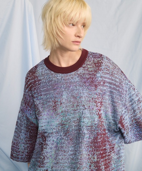 MAISON SPECIAL(メゾンスペシャル)の「《UNISEX》Dry KASURI Abstract Pattern Prime-Over Knit T-shirt/ドライカスリアブストラクトパターンプライムイムオーバーニットTシャツ【MAISON SPECIAL/メゾンスペシャル】(Tシャツ/カットソー・メンズ・ライトブルー/パープル・2/1/0)」の8枚目の写真