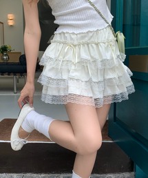 リボン付けレースショットスカート