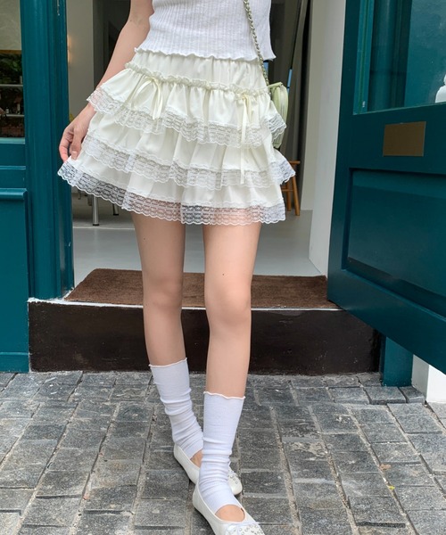 Achic（アシック）の「リボン付けレースショットスカート（スカート・レディース・ホワイト/ブラック/アイボリー・M）」の17枚目の写真