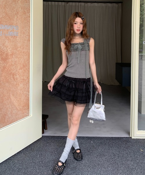 Achic（アシック）の「リボン付けレースショットスカート（スカート・レディース・ホワイト/ブラック/アイボリー・M）」の22枚目の写真