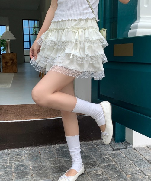 Achic（アシック）の「リボン付けレースショットスカート（スカート・レディース・ホワイト/ブラック/アイボリー・M）」の18枚目の写真