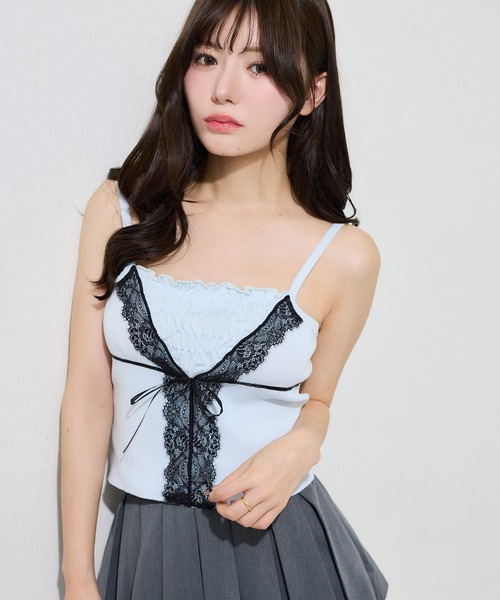 one after another NICE CLAUP（ワンアフターアナザーナイスクラップ）の「【アンサンブル可能/カーデ別売り】レース付きシアーニットビスチェ（ニット/セーター・レディース・ピンク系その他/サックスブルー/ブラック/ピンク/オフホワイト・FREE）」の3枚目の写真