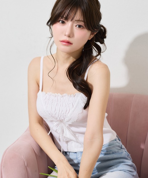 one after another NICE CLAUP（ワンアフターアナザーナイスクラップ）の「【アンサンブル可能/カーデ別売り】レース付きシアーニットビスチェ（ニット/セーター・レディース・ピンク系その他/サックスブルー/ブラック/ピンク/オフホワイト・FREE）」の4枚目の写真