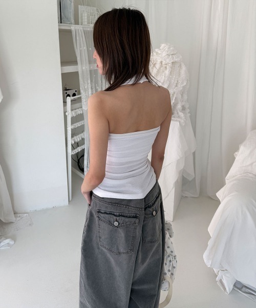 4INT.(フォイント)の「アイレット リブ編み ロング ホルターネック(タンクトップ・レディース・ホワイト/チャコール/ベージュ/ブラック/バーガンディー/ブラウン・FREE)」の19枚目の写真