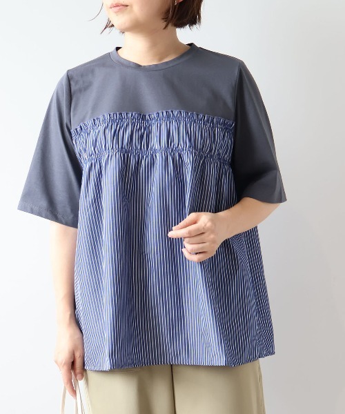 MB mint breeze(エムビーミントブリーズ)の「【L~6L 大きいサイズ】レイヤード風半そでカットソー(Tシャツ/カットソー・レディース・ネイビー/ブラック・LL/3L/4L/5L/6L)」の1枚目の写真