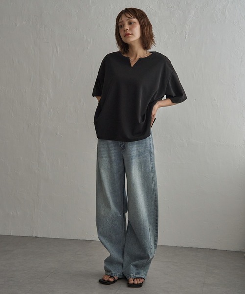 notch.(ノッチ)の「カットジョーゼットキーネックT(Tシャツ/カットソー・レディース・オフホワイト/ブラック・M)」の16枚目の写真