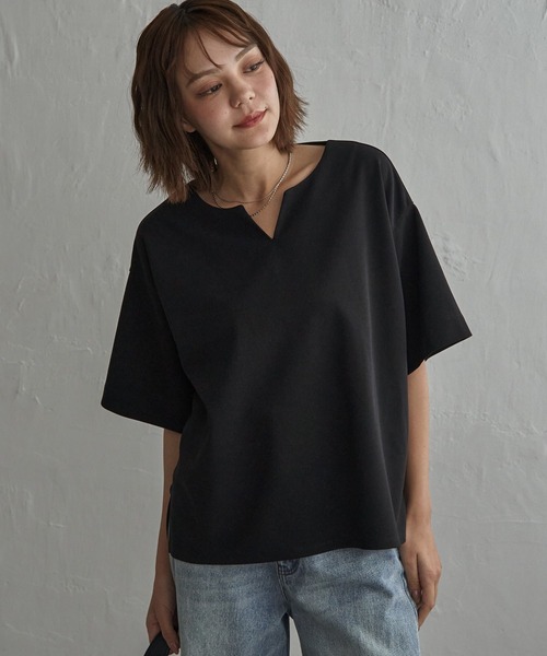 notch.(ノッチ)の「カットジョーゼットキーネックT(Tシャツ/カットソー・レディース・オフホワイト/ブラック・M)」の21枚目の写真