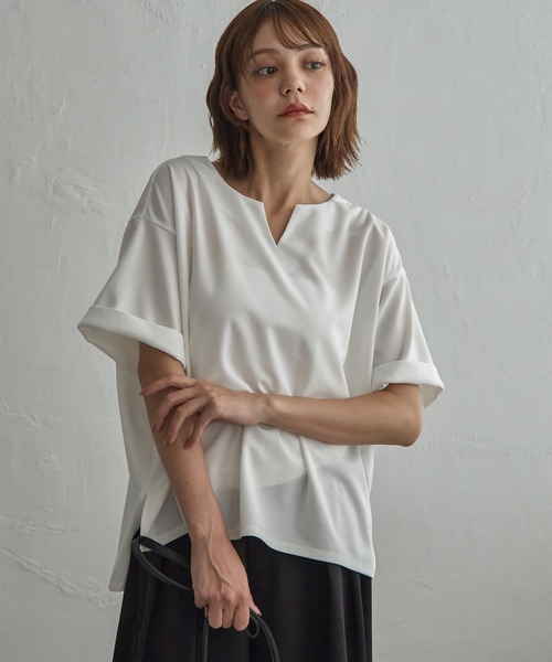 notch.(ノッチ)の「カットジョーゼットキーネックT(Tシャツ/カットソー・レディース・オフホワイト/ブラック・M)」の20枚目の写真