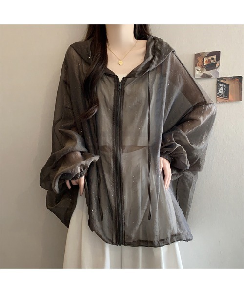 witch（ウイッチ）の「シアーパーカーuvカットゆったりキラキラとした透け感素材（パーカー・レディース・ブラック/ブラウン/ロイヤルブルー/レッド/パープル・FREE）」の16枚目の写真