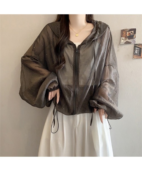 witch（ウイッチ）の「シアーパーカーuvカットゆったりキラキラとした透け感素材（パーカー・レディース・ブラック/ブラウン/ロイヤルブルー/レッド/パープル・FREE）」の15枚目の写真