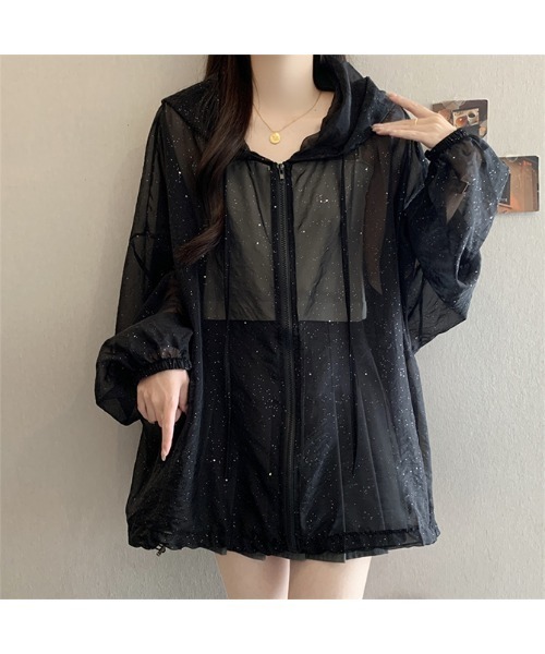 witch（ウイッチ）の「シアーパーカーuvカットゆったりキラキラとした透け感素材（パーカー・レディース・ブラック/ブラウン/ロイヤルブルー/レッド/パープル・FREE）」の9枚目の写真