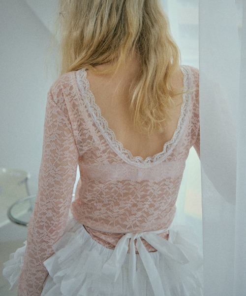 HONEY MI HONEY(ハニーミーハニー)の「lace back open body suit(Tシャツ/カットソー・レディース・ピンク/ホワイト/ブラック・FREE)」の1枚目の写真
