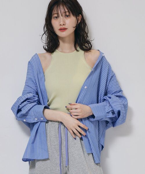 ALL NEW MART(オールニューマート)の「マルチWAYストライプシャツ(シャツ/ブラウス・レディース・キャメル/ブルー/グリーン系/ベビーピンク・00)」の10枚目の写真