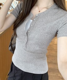 ヘンリーネックTシャツワンポイントロゴt