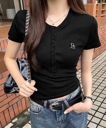 ヘンリーネックTシャツワンポイントロゴt