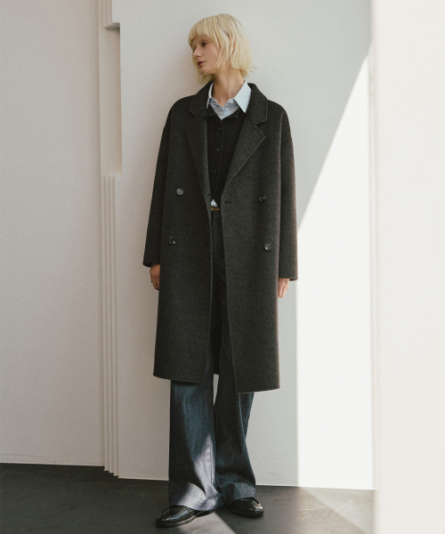 LEFTSEOUL（レフトソウル）の「カシミヤハンドメイドダブルロングコート[チャコール]（チェスターコート・レディース・チャコール・FREE）」の2枚目の写真
