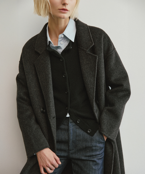 LEFTSEOUL（レフトソウル）の「カシミヤハンドメイドダブルロングコート[チャコール]（チェスターコート・レディース・チャコール・FREE）」の3枚目の写真