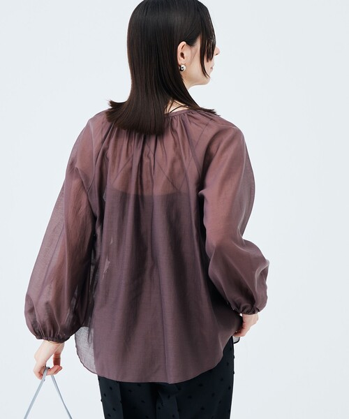 NOLLEY’S(ノーリーズ)の「ウォッシャブルシアーギャザーネックブラウス(シャツ/ブラウス・レディース・レッド/ダークブラウン・38)」の9枚目の写真