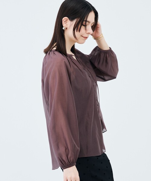 NOLLEY’S(ノーリーズ)の「ウォッシャブルシアーギャザーネックブラウス(シャツ/ブラウス・レディース・レッド/ダークブラウン・38)」の10枚目の写真