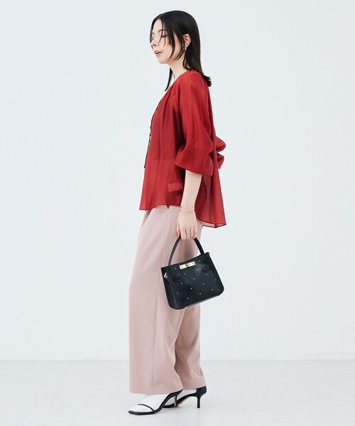 NOLLEY’S(ノーリーズ)の「ウォッシャブルシアーギャザーネックブラウス(シャツ/ブラウス・レディース・レッド/ダークブラウン・38)」の13枚目の写真