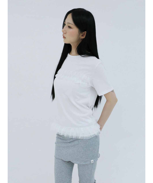 UGLY SHADOW(アグリーシャドウ)の「フリルカンカンTシャツ(ホワイト)(Tシャツ/カットソー・レディース・その他・FREE)」の1枚目の写真