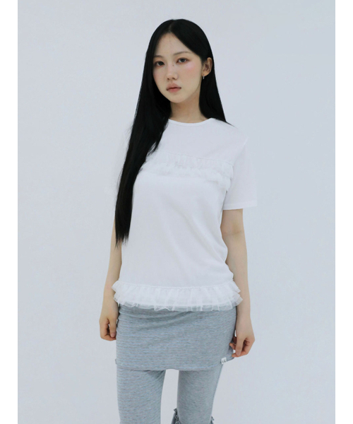 UGLY SHADOW(アグリーシャドウ)の「フリルカンカンTシャツ(ホワイト)(Tシャツ/カットソー・レディース・その他・FREE)」の2枚目の写真